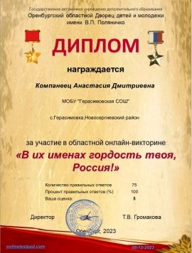 Областная онлайн-викторина «В их именах гордость твоя, Россия!»